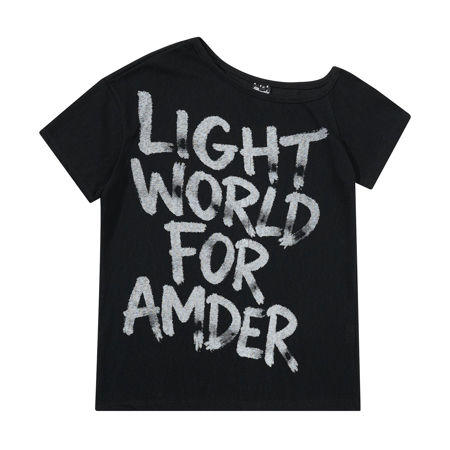 【個性斜肩】手繪塗鴉字體「LIGHT WORLD」修身短版短T