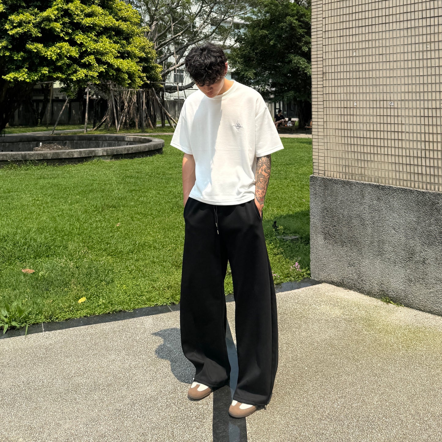 現貨 素面微彎刀棉褲 (褲腳可調節)