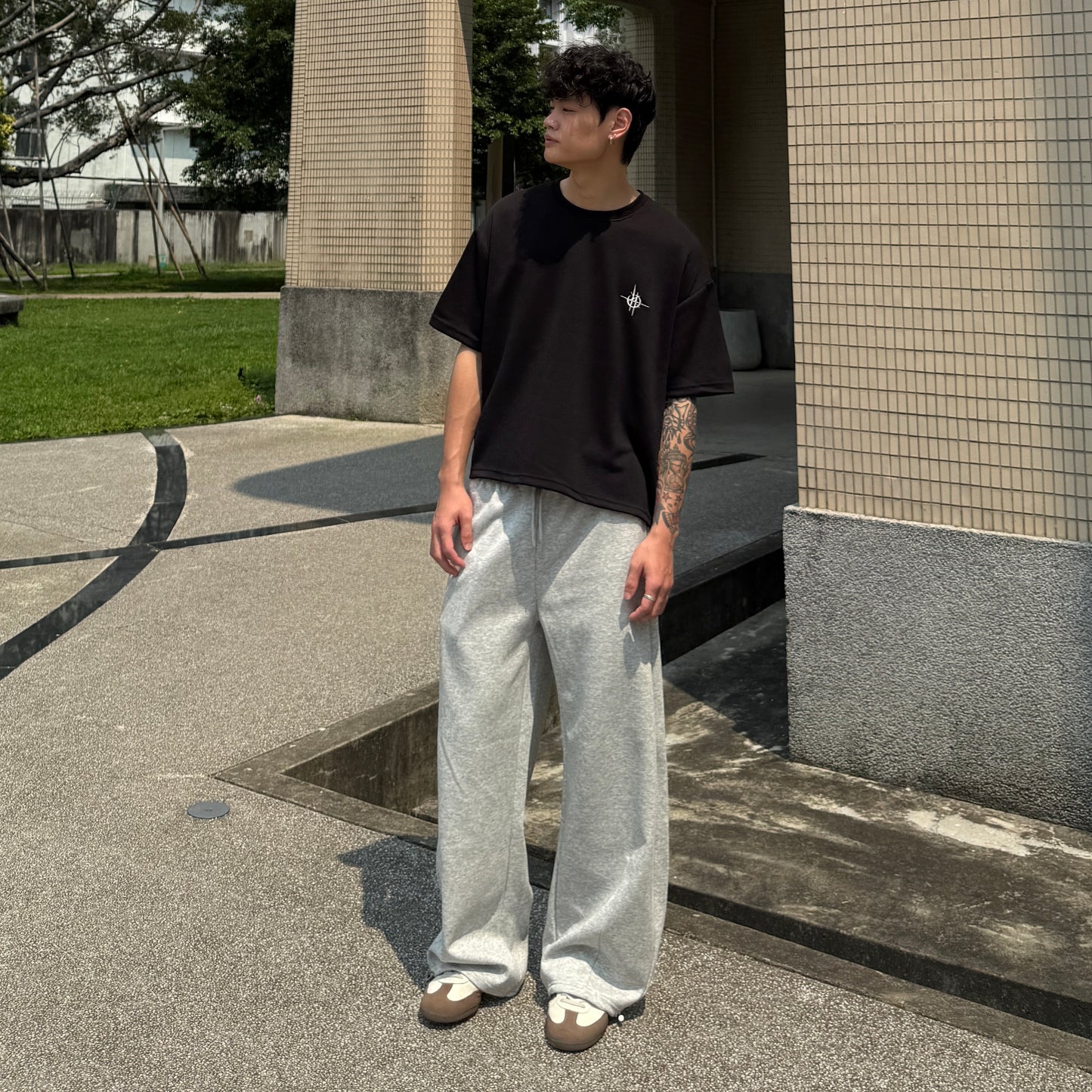 現貨 素面微彎刀棉褲 (褲腳可調節)