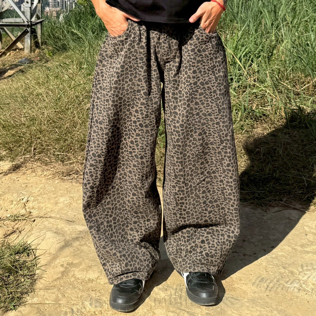 現貨 韓國復古低調豹紋褲