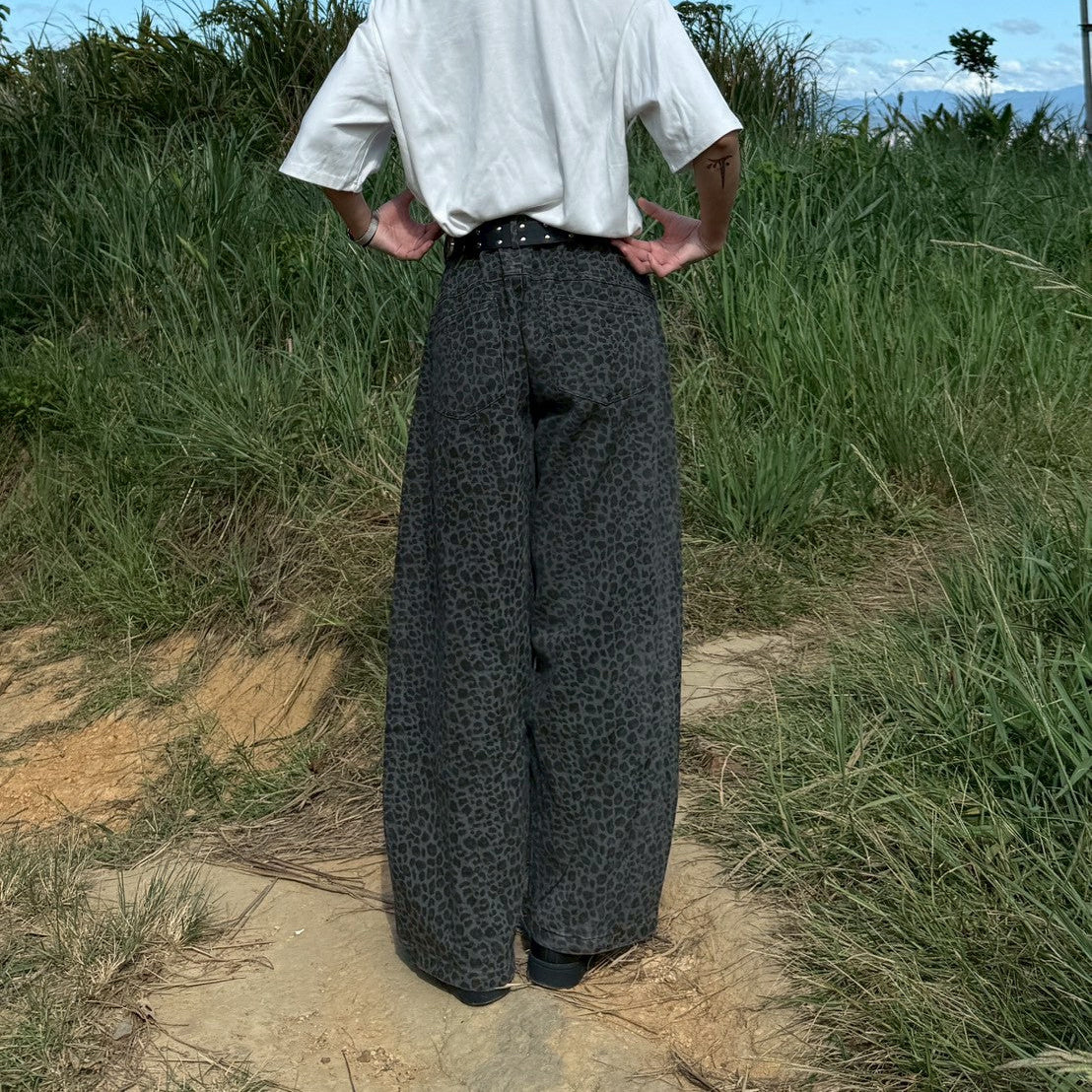 現貨 韓國復古低調豹紋褲