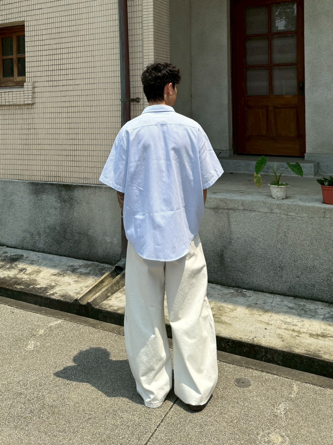 重磅純白彎刀褲