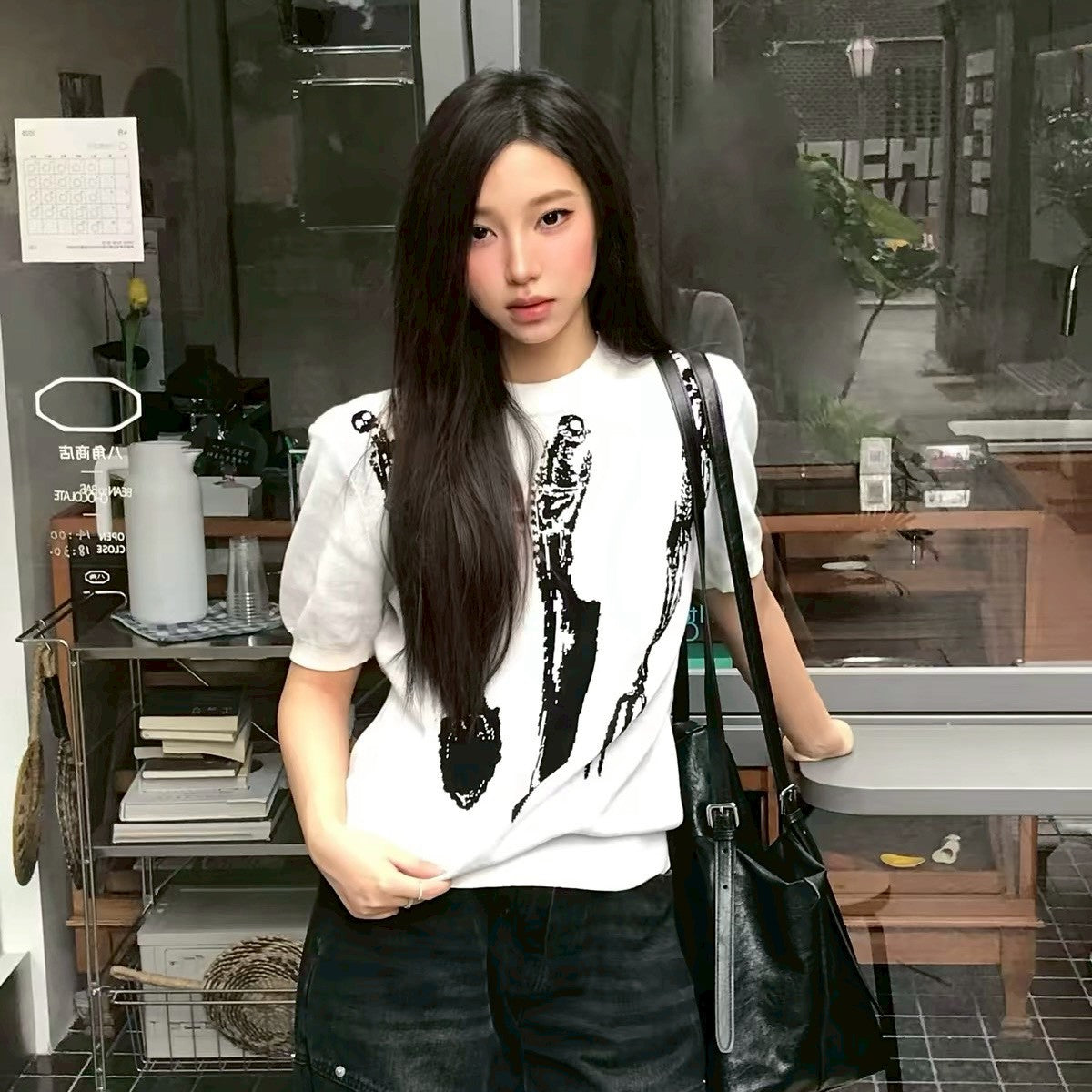 正肩 骷髏刀叉提花針織短袖