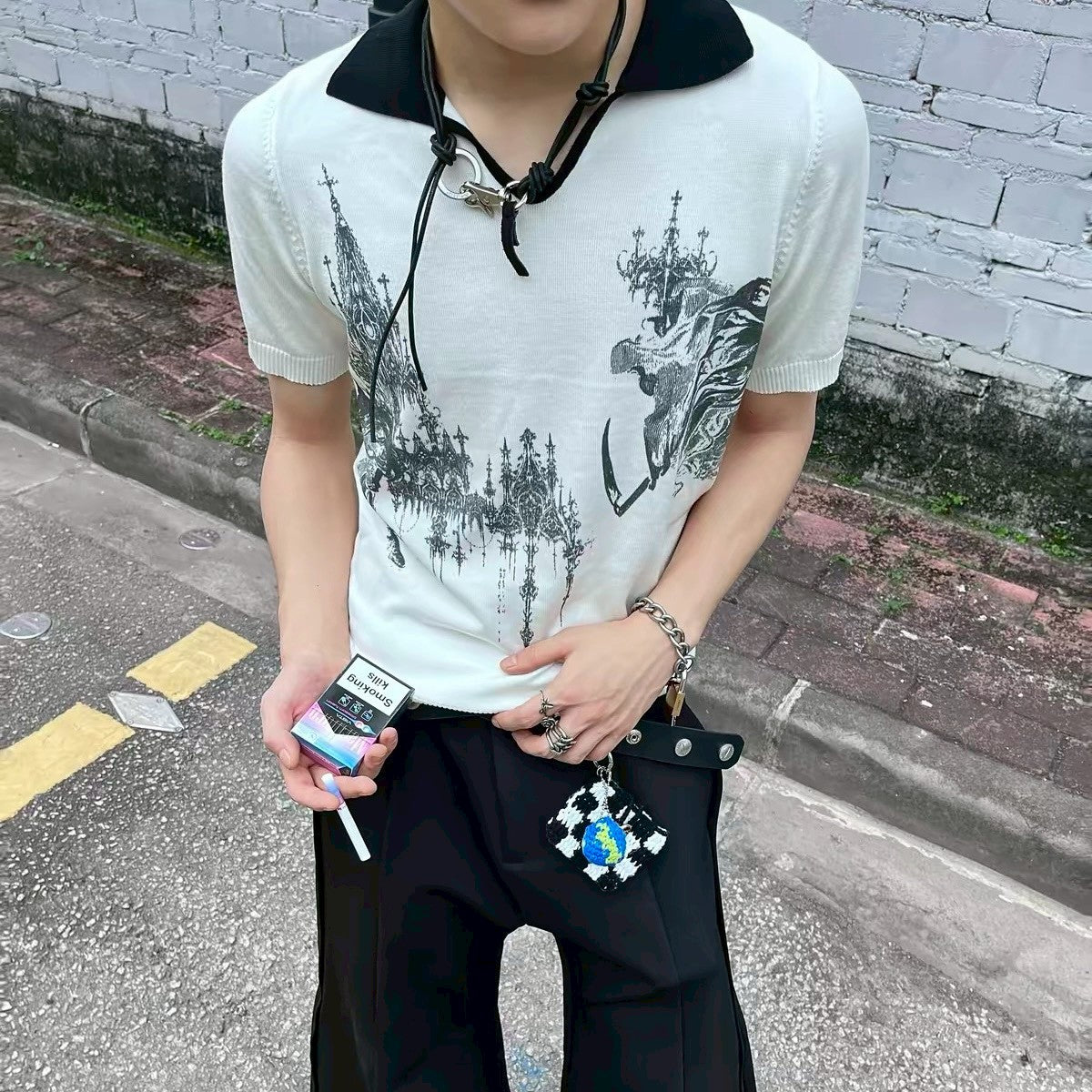 正肩 死神鐮刀宮廷印花POLO衫