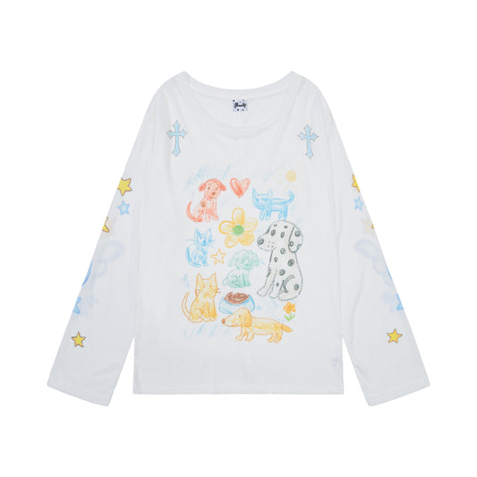 【SEMPLICITA】手繪圖鴉狗狗寬鬆長袖上衣